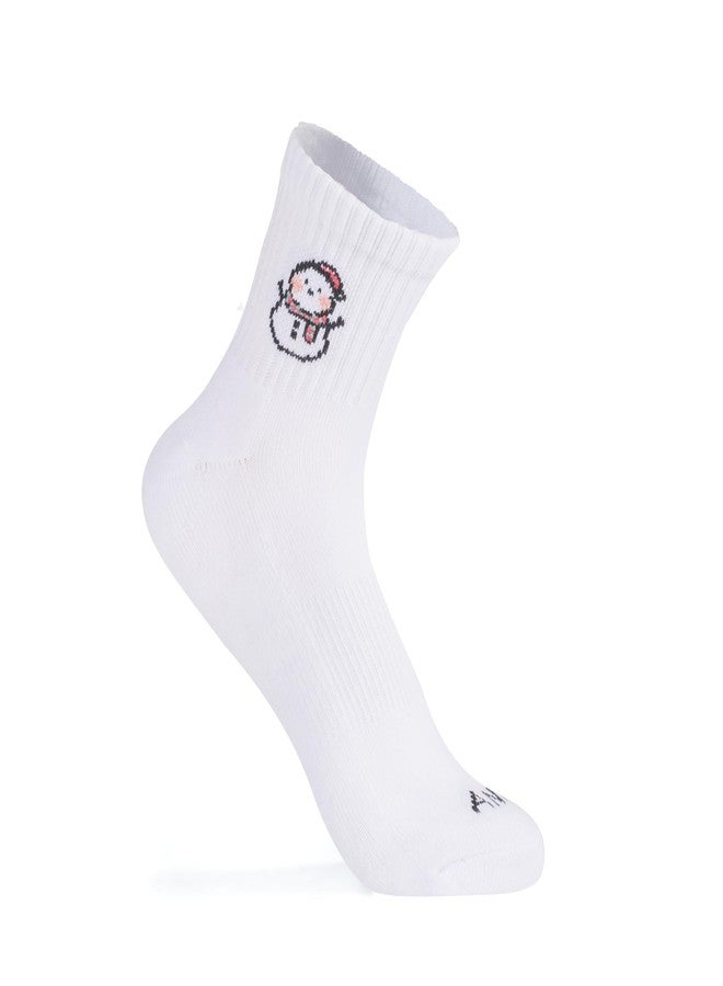 ANT21T Christmas Pattern Crew Socks, White Cotton Blend, 3 Pairs, Antrop (US, Numeric, 9, 11, Regular, Regular, Christmas) - Image 3